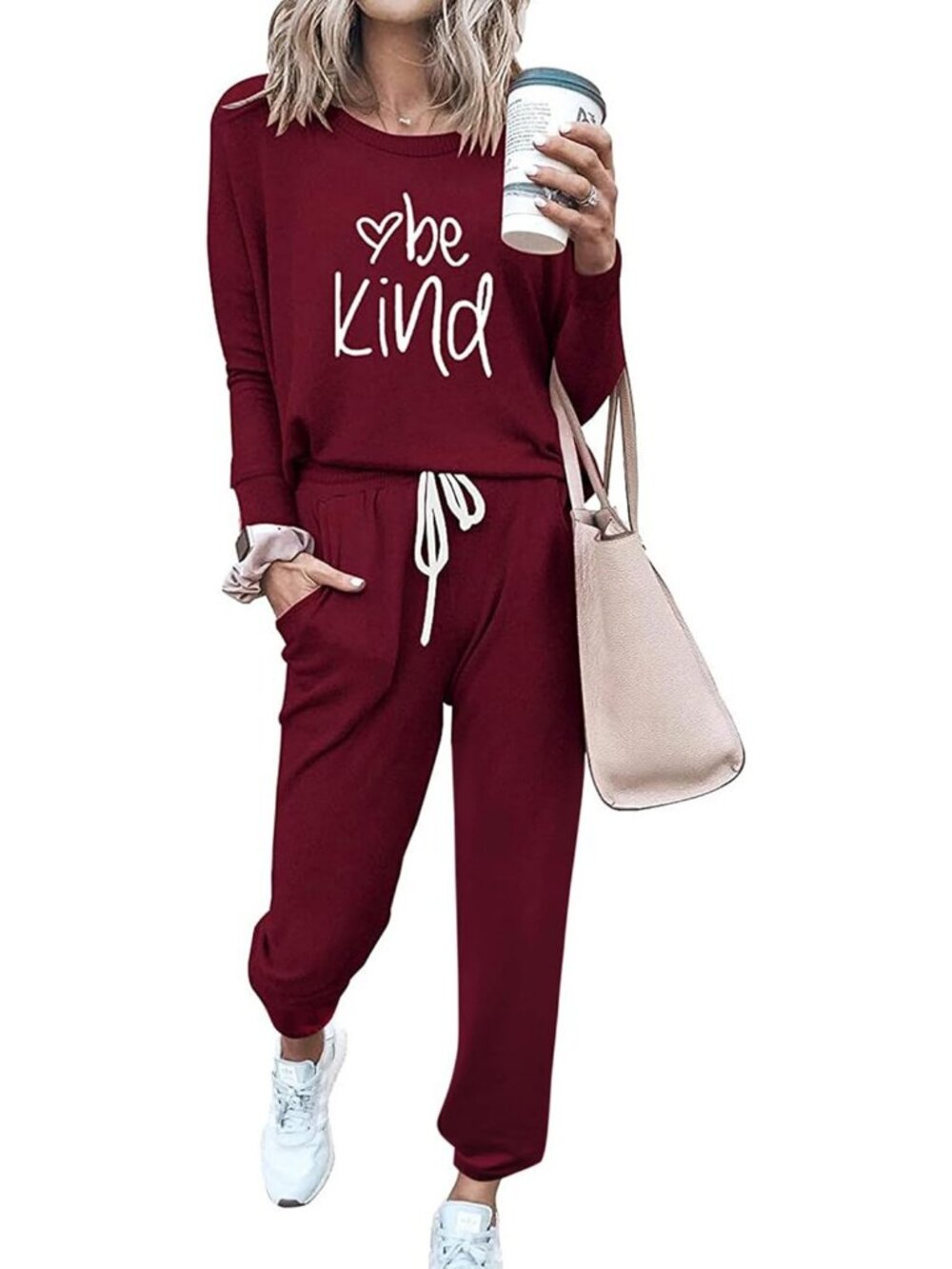 Women's 2 Piece Sets Wine Red Sweatsuits Casual Long Sleeve Sweatpants Fall